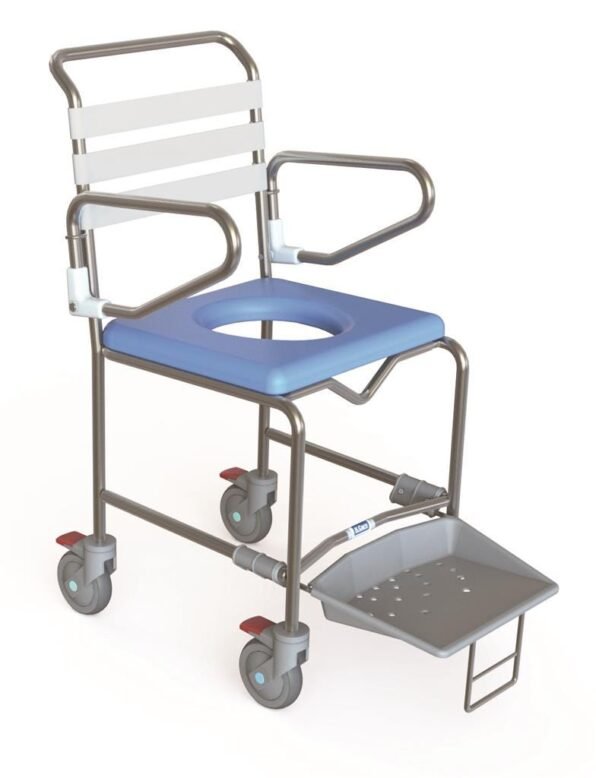 KCare Attendant Propelled Shower Commode Swing-Up Arms Non-Weight Bearing Sliding Footrest