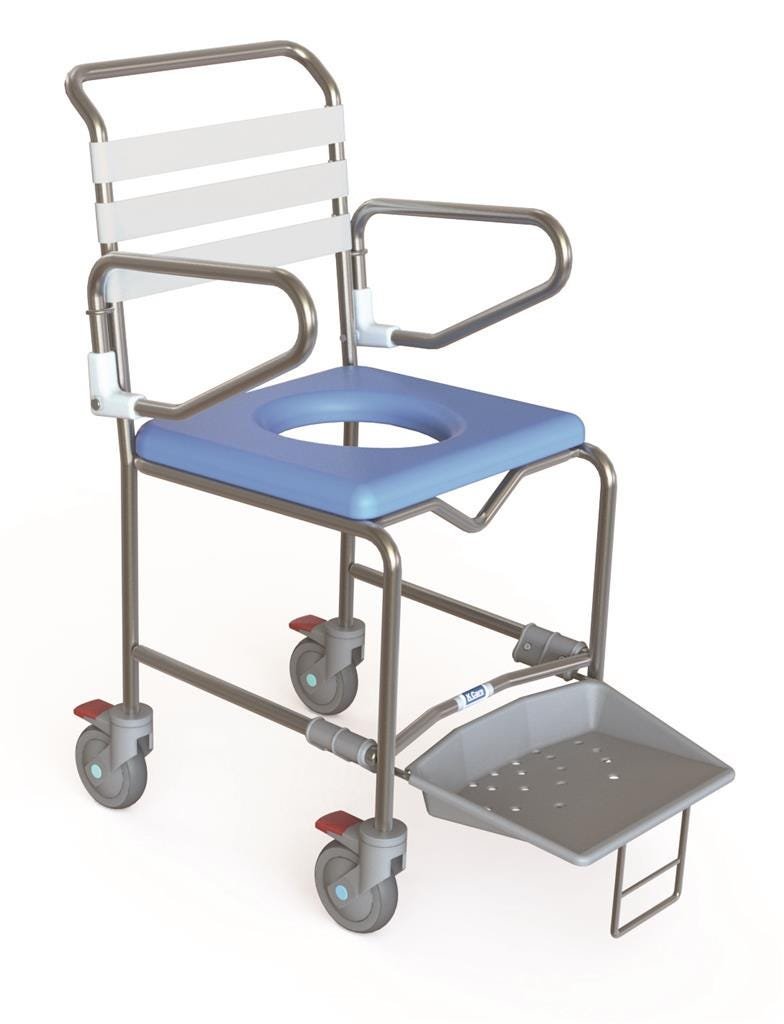 KCare Attendant Propelled Shower Commode Swing-Up Arms Non-Weight Bearing Sliding Footrest