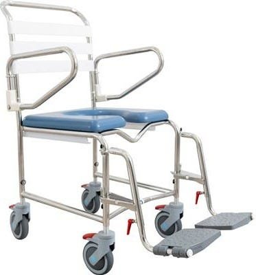 KCare Height Adjustable Attendant Propelled Shower Commode with Swing-Up Arms and Swingaway Footrest - 445mm