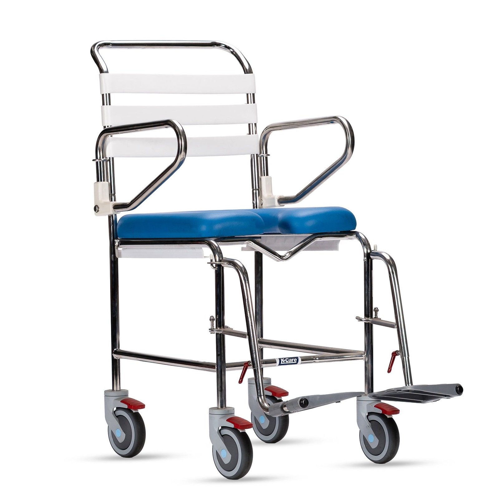KCare Attendant Propelled Shower Commode with Swing-Up Arms and Swingaway Footrest